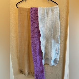 Trio Scarfs in beige, purple, and sparkly baby blue!